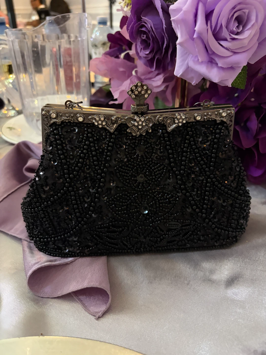 Black Beaded Evening Clutch Bag - photo 2
