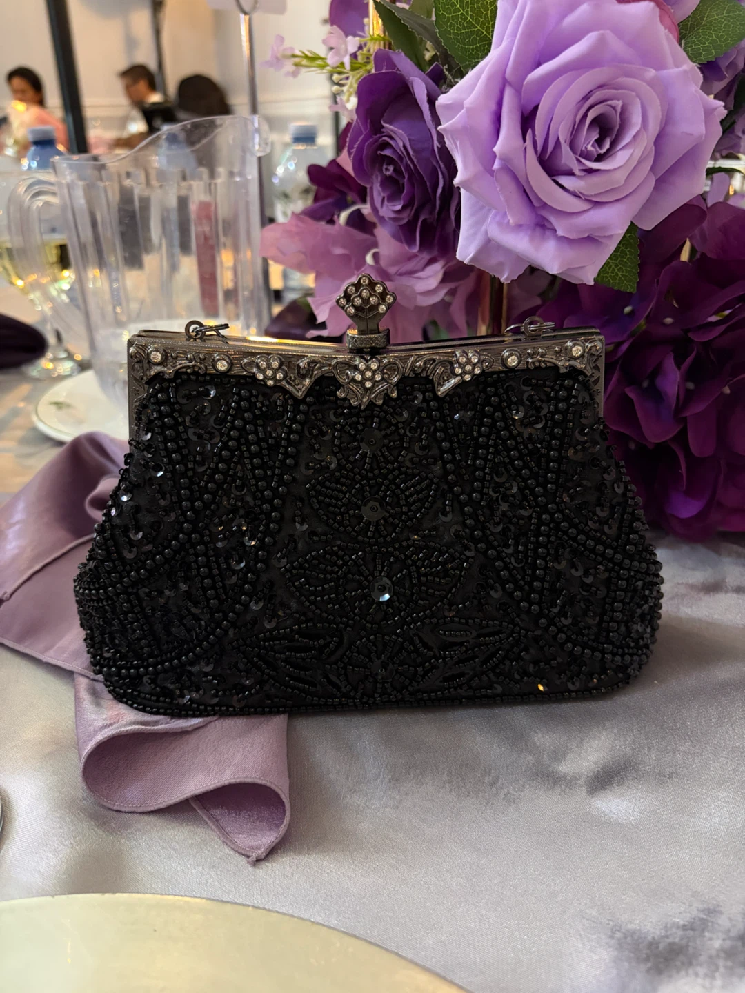 Black Beaded Evening Clutch Bag