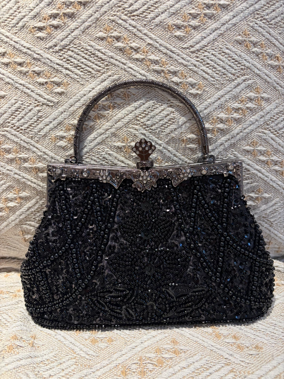 Black Beaded Evening Clutch Bag - photo 3