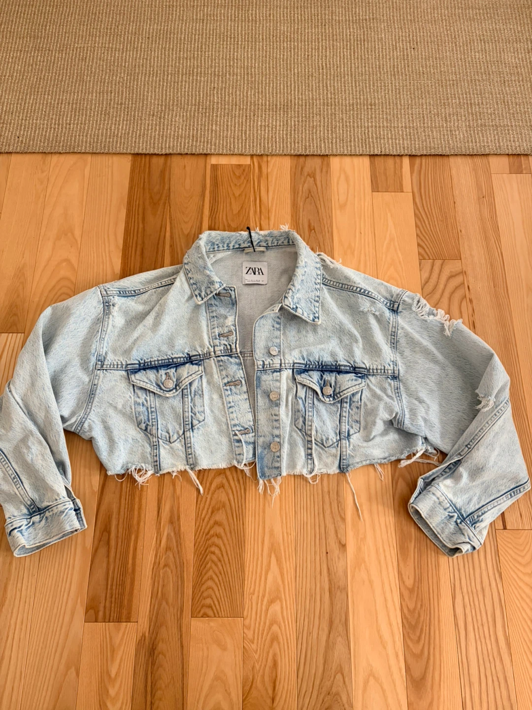 Zara Distressed Denim Crop Jacket