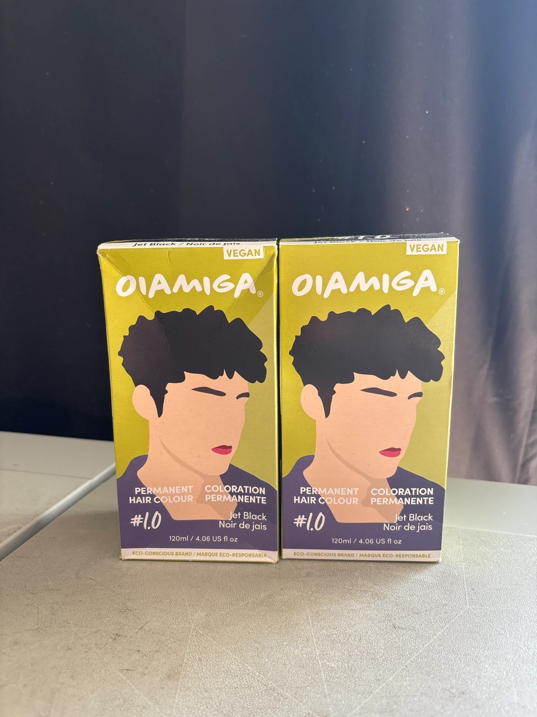 2 Boxes Oiamiga Permanent Hair Colour #1.0 Jet Black