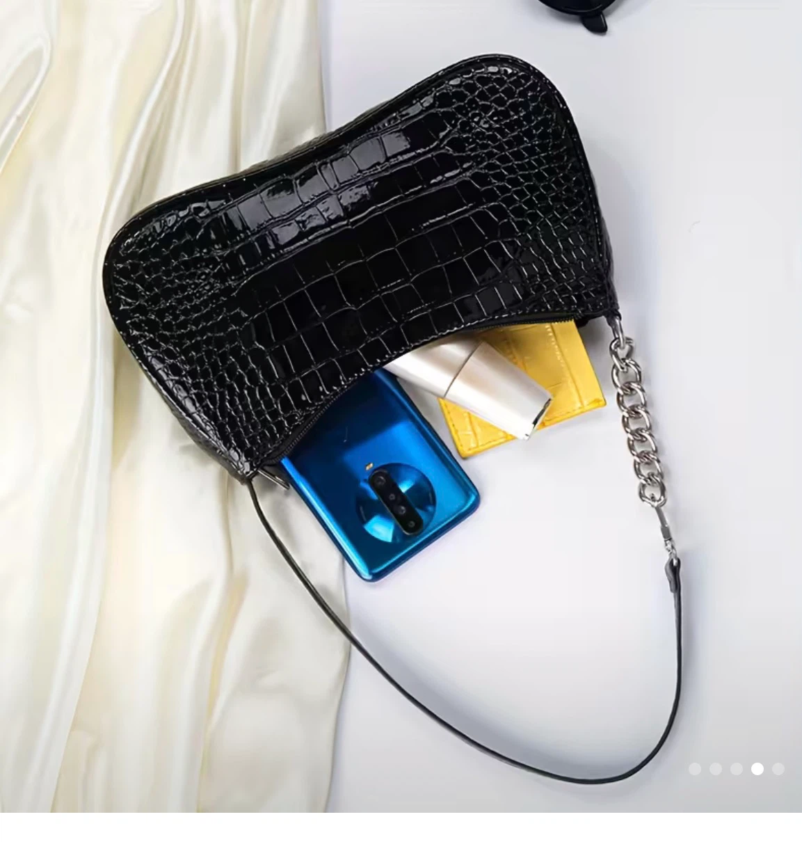 Black Croc-Embossed Shoulder Bag - photo 2