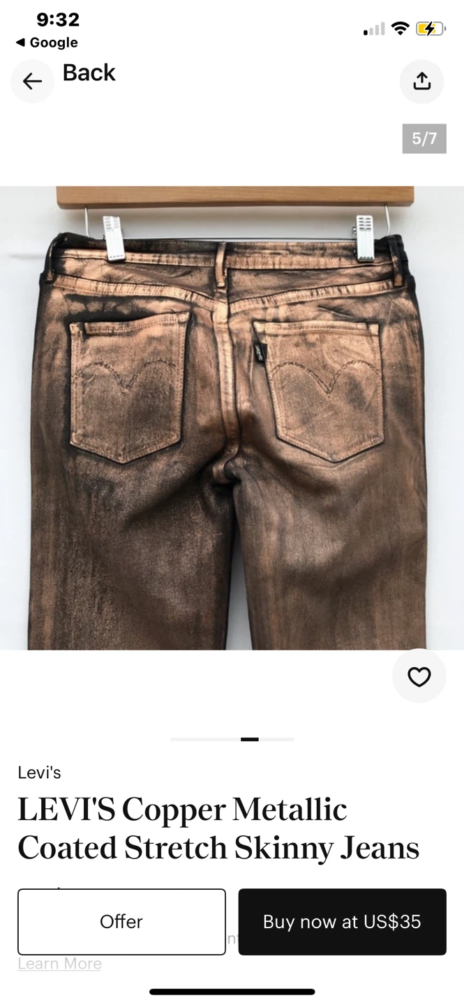 Jeans, Levi’s, gold, metallic black stretch, skinny jeans new - photo 3