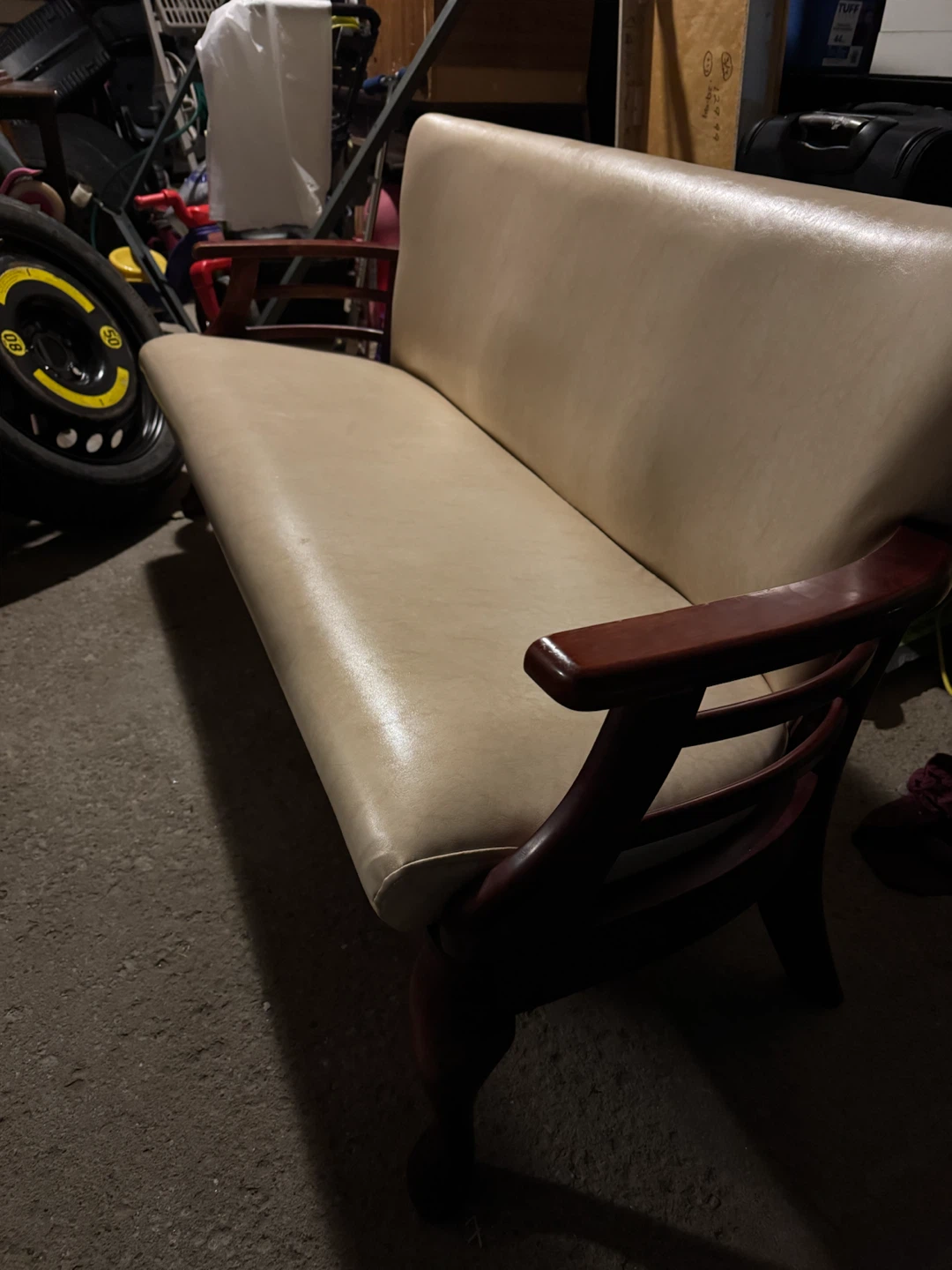 Cream Faux Leather Loveseat