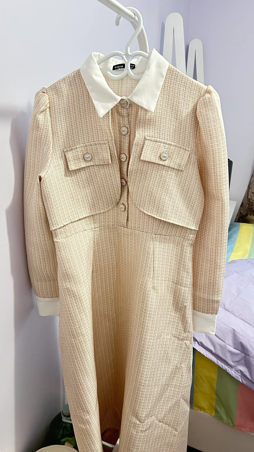 Shein beige tweed dress size medium