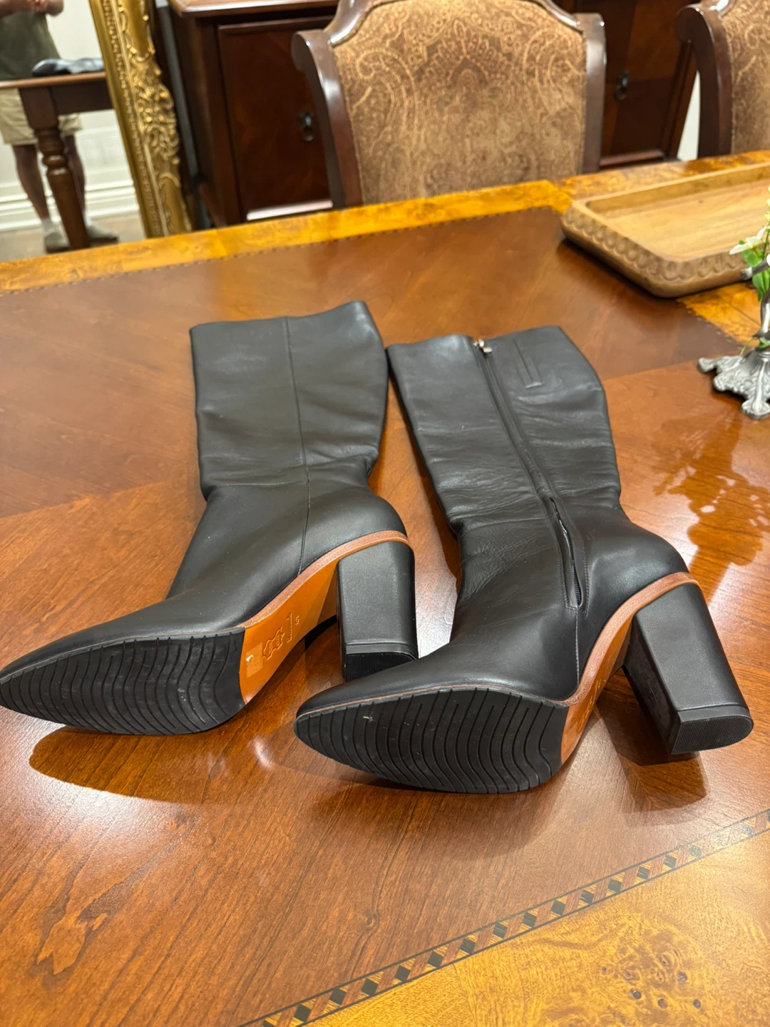 Black premium high quality Leather Knee-High Boots Size 41 - photo 4