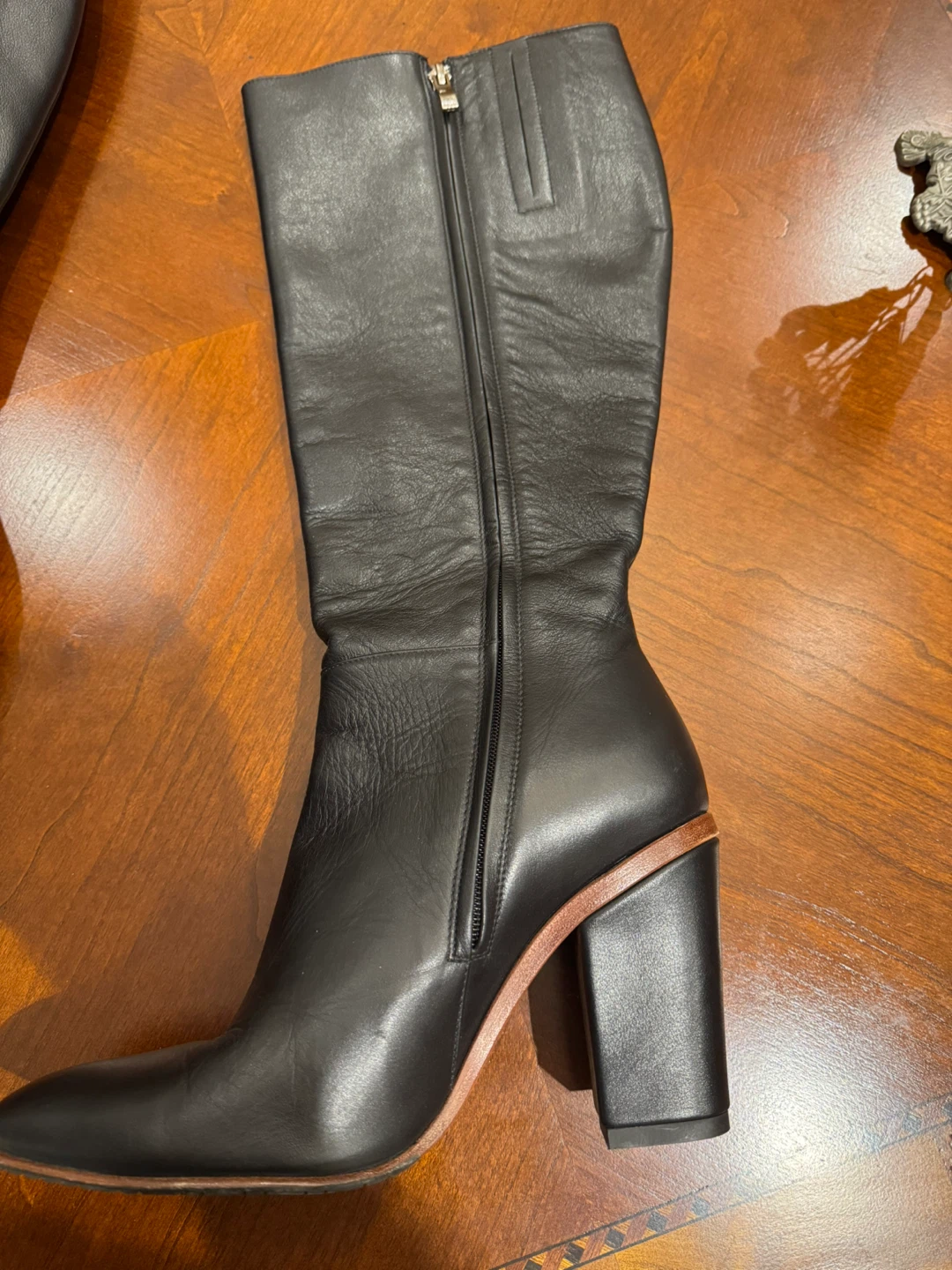 Black premium high quality Leather Knee-High Boots Size 41 - photo 3