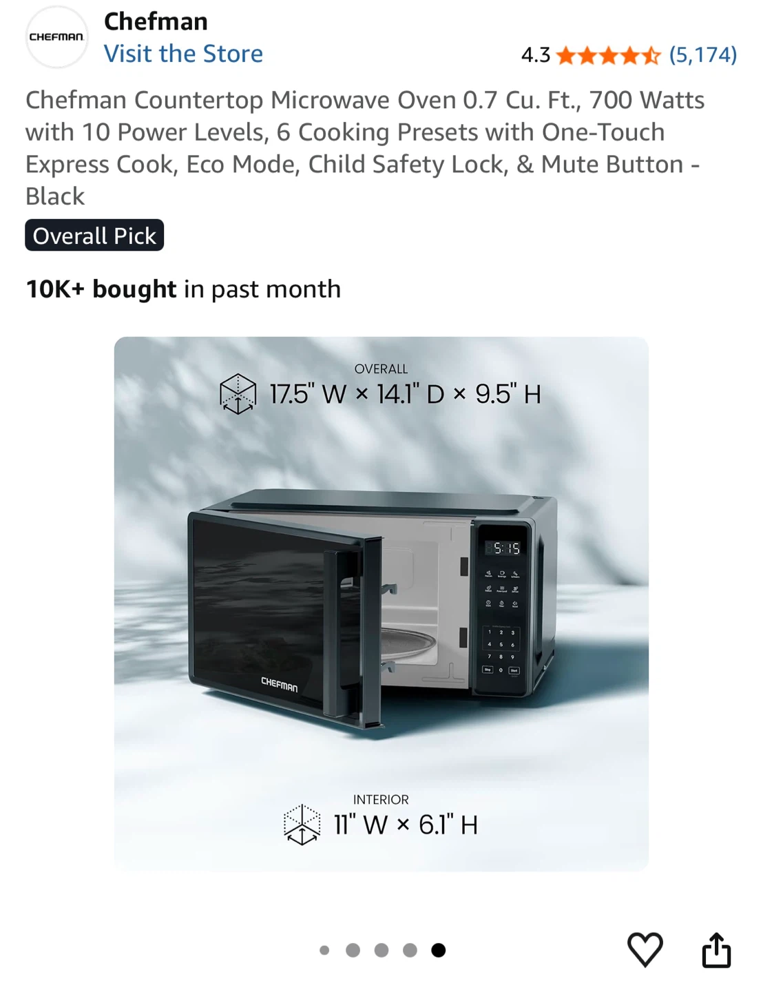 Chefman 0.7 Cu. Ft. Countertop Microwave (new)