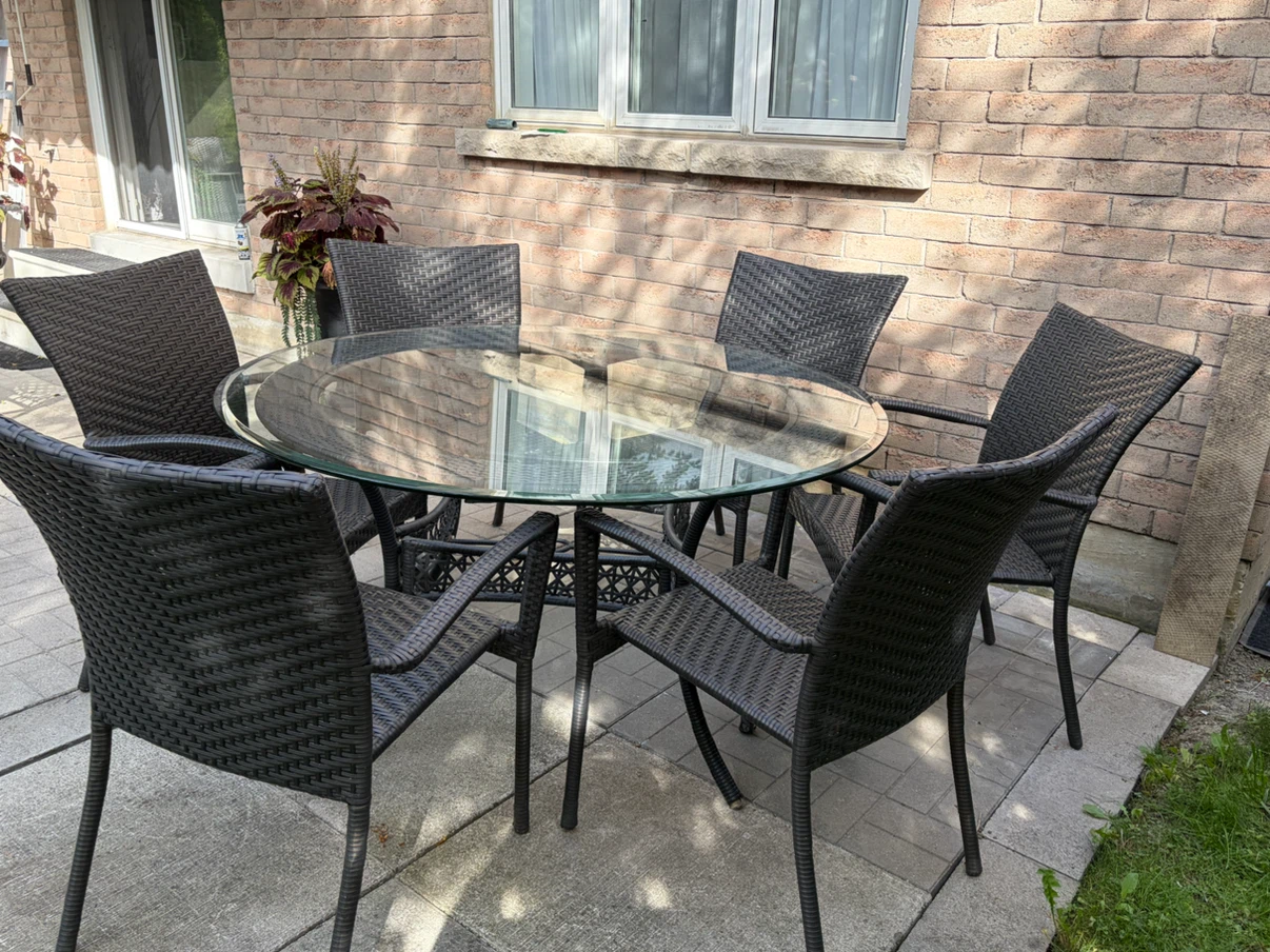 Wicker Patio Dining Set with Glass Top Table