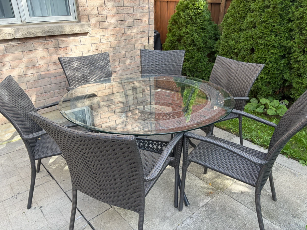 Wicker Patio Dining Set with Glass Top Table - photo 2