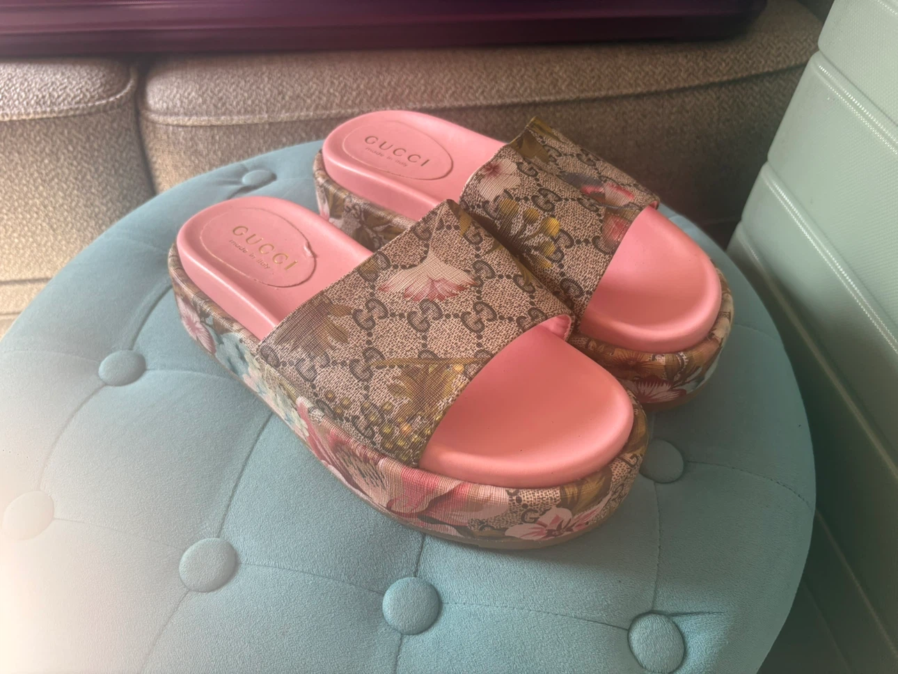 Gucci Floral Platform Slides
