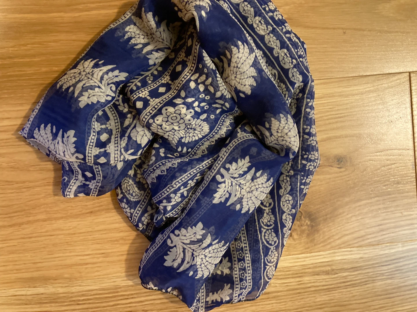 Blue and White Floral Pattern Scarf