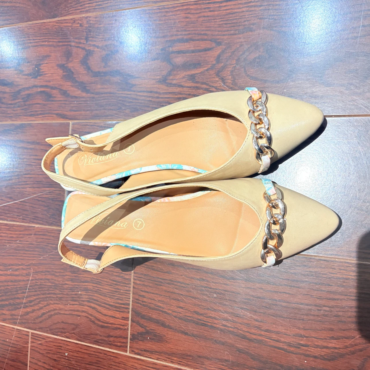 Viviana beige slingback flats, size 7
