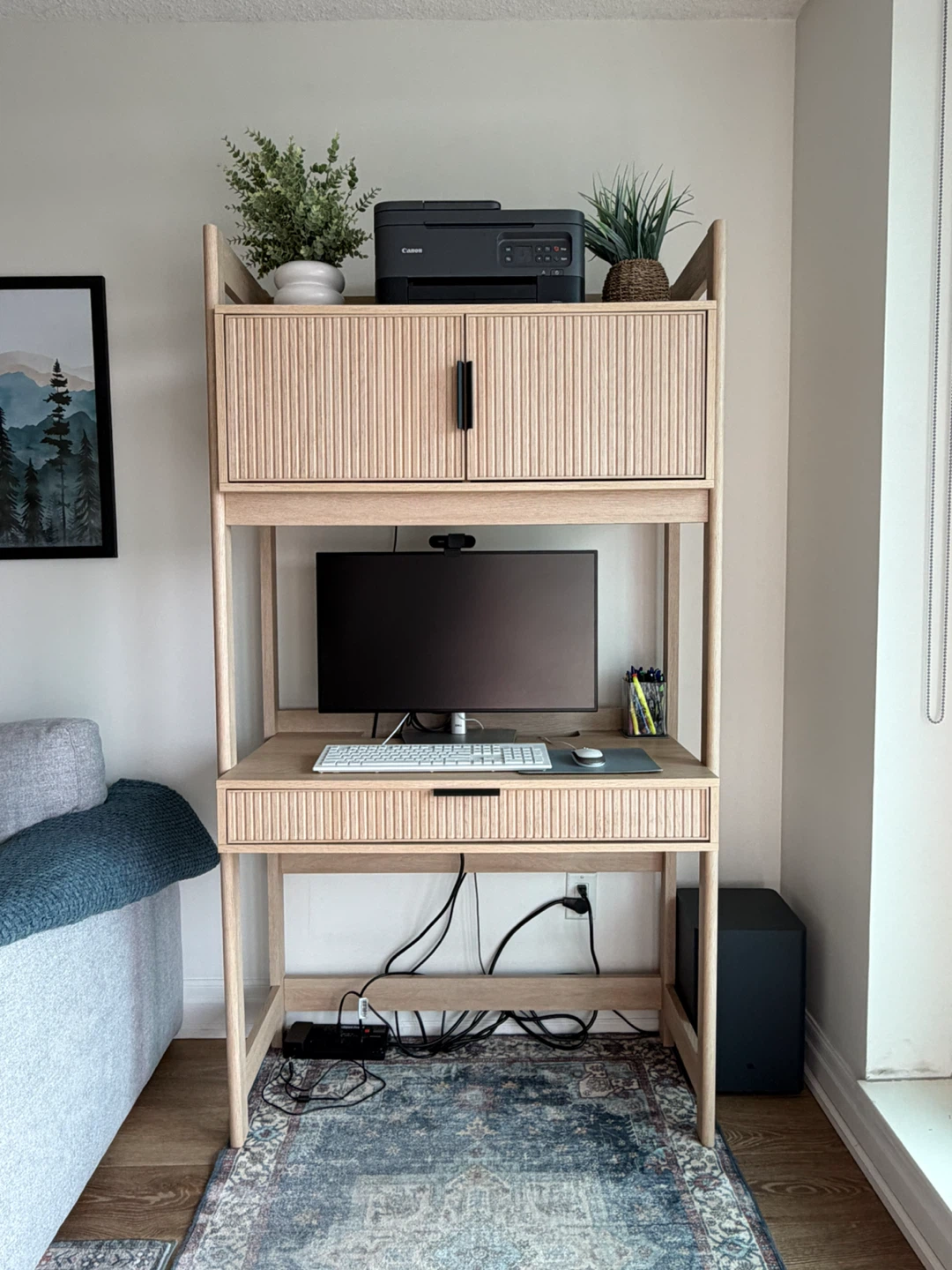Boho Style Desk with Hutch & Drawer