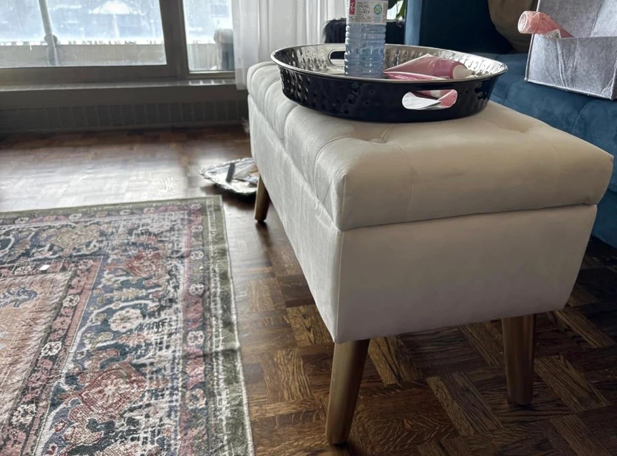 New Cream Tufted Storage Ottoman Bench