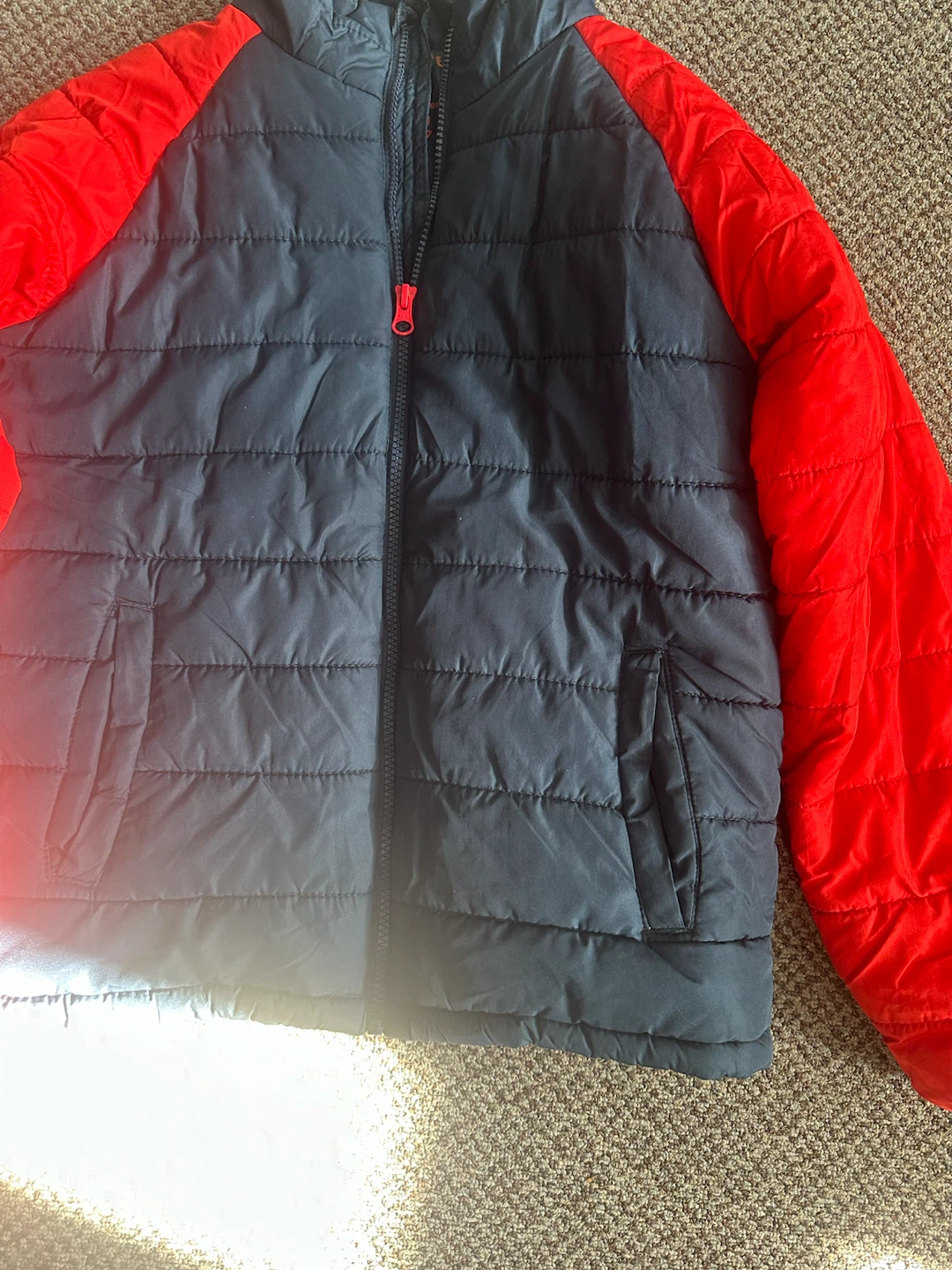Blue and Red Puffer Jacket