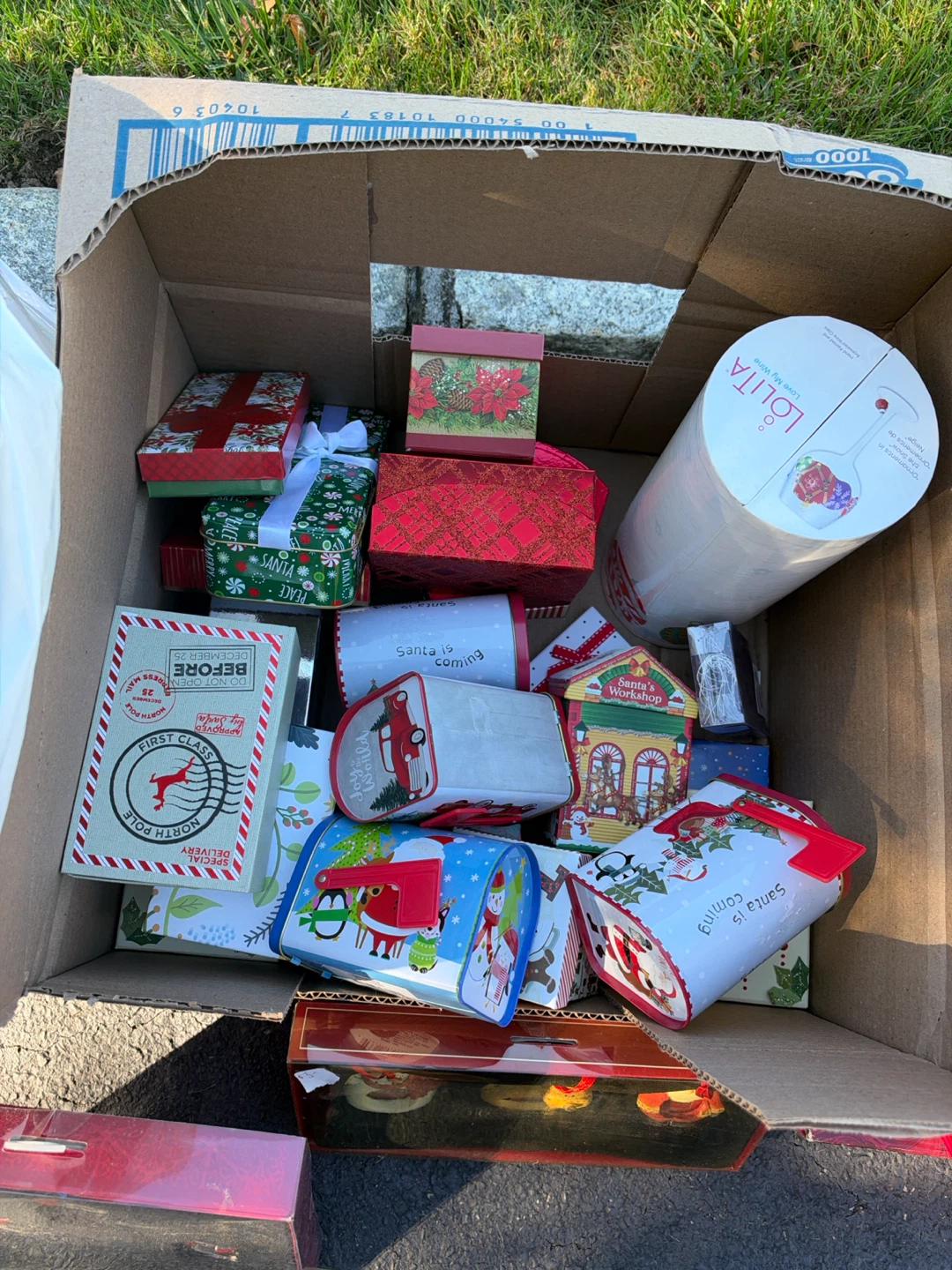 Assorted Christmas Gift Boxes and Holiday Decor