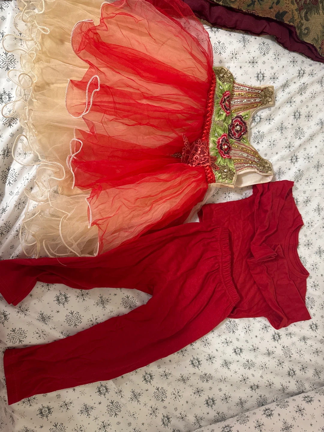 Girls Red and Beige Tulle Festive Outfit