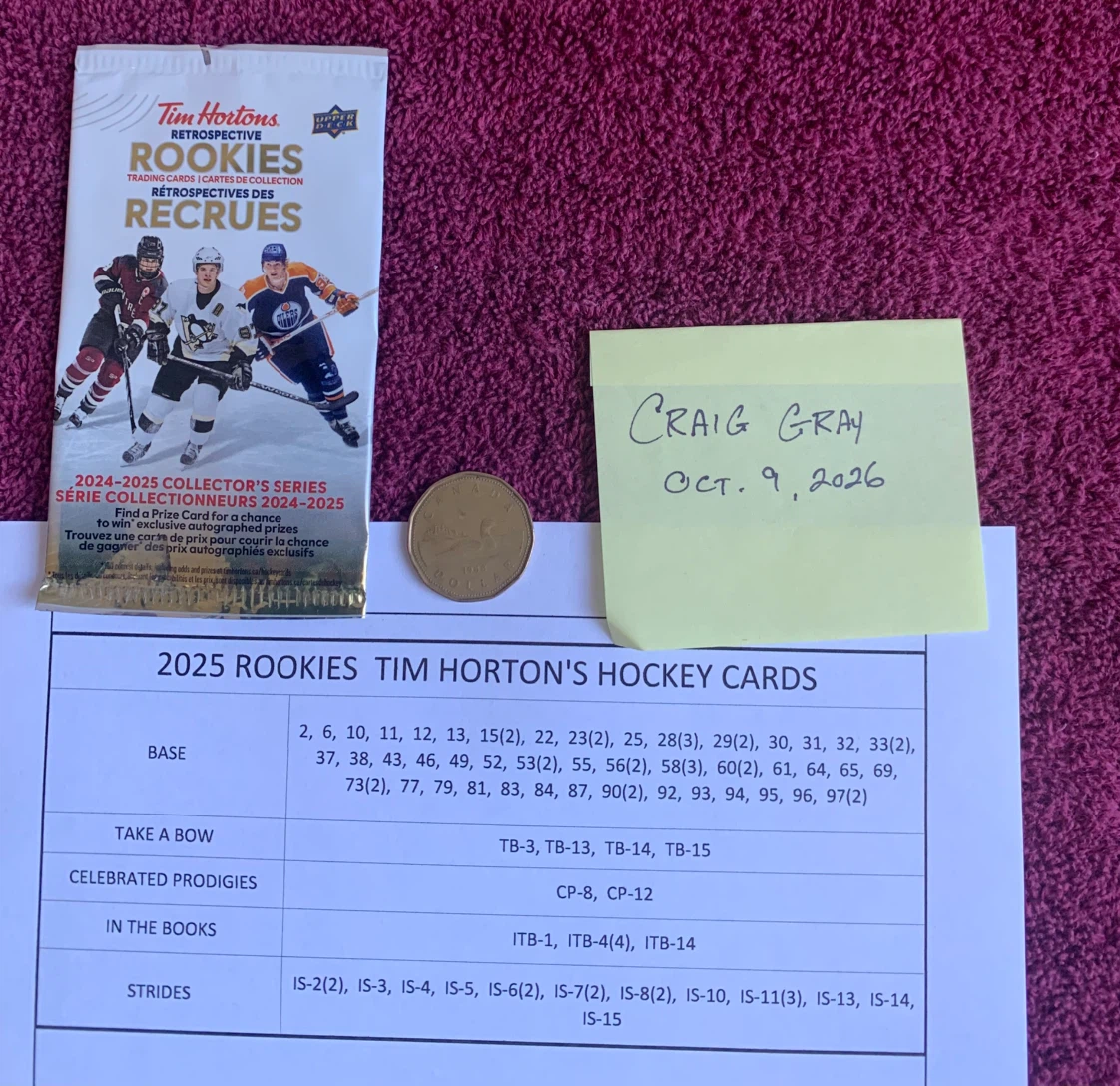 2025 TIM HORTON’S HOCKEY CARDS - ROOKIE LOT