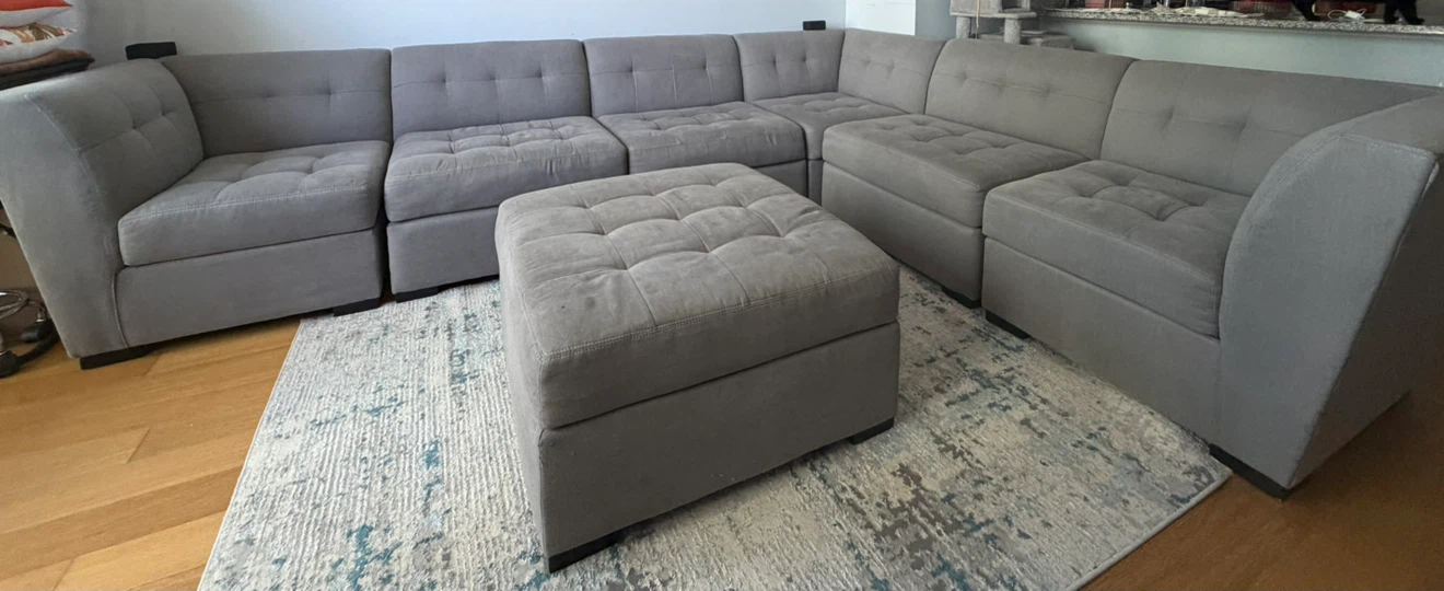 Gray Tufted Sectional Sofa with Ottoman - photo 2