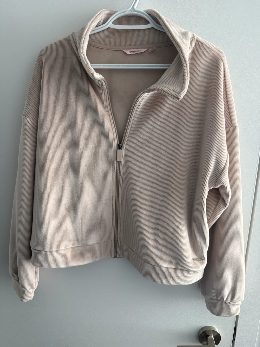 la Vie en Rose corduroy zip-up sweater beige size S/P