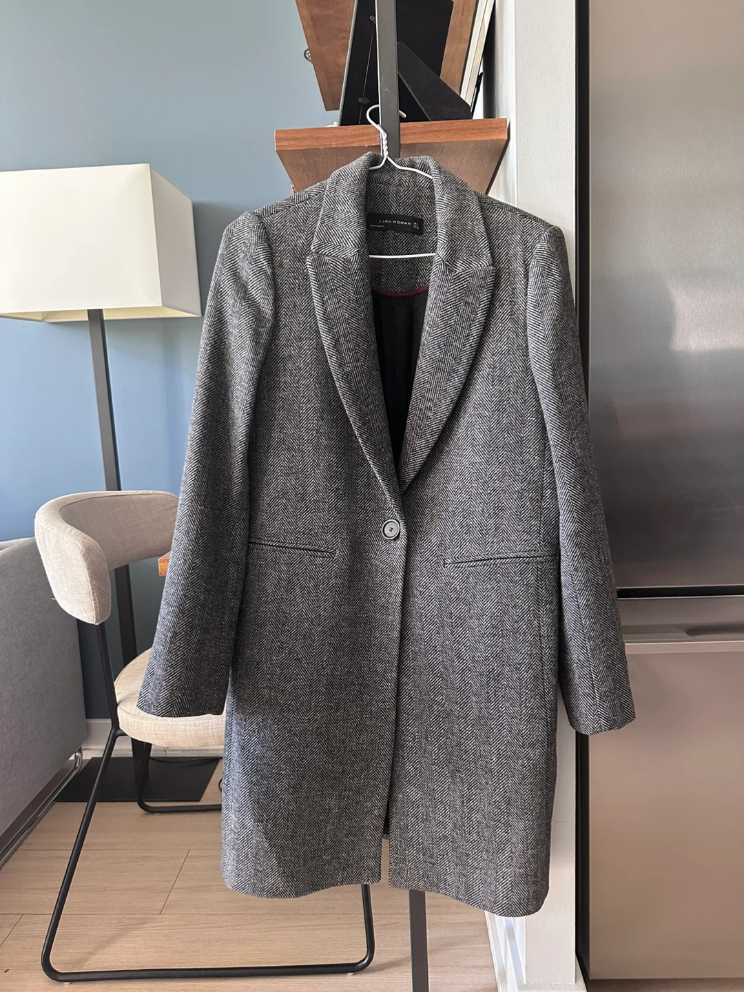 Zara Woman Grey Herringbone Coat