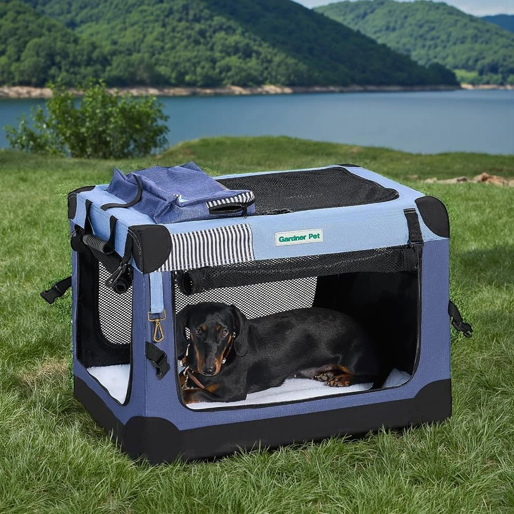 Gardner Pet Soft Collapsible Dog Crate, 26 Inch, Blue - New