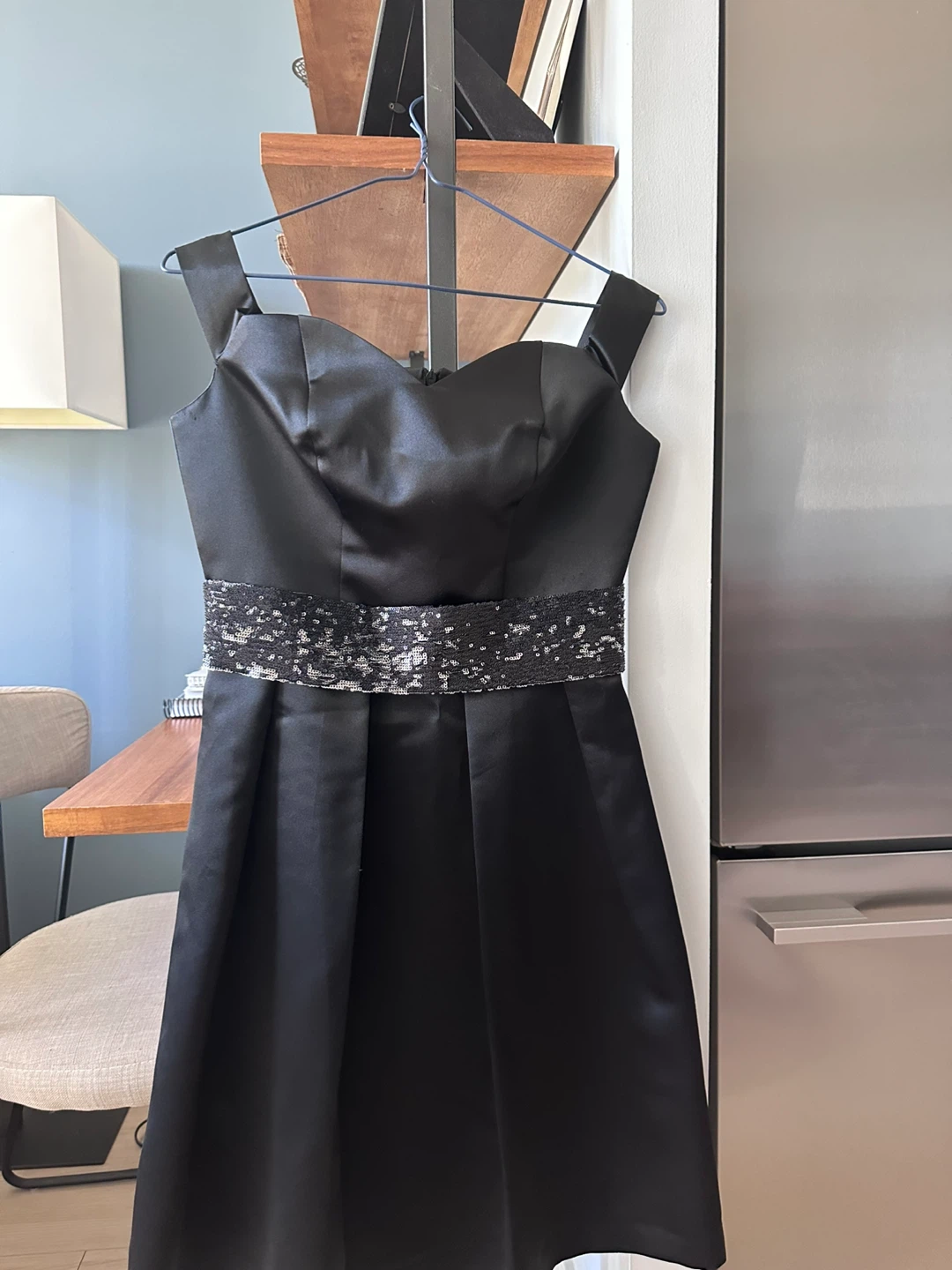 Black Cocktail Dress with Sequin Waistband