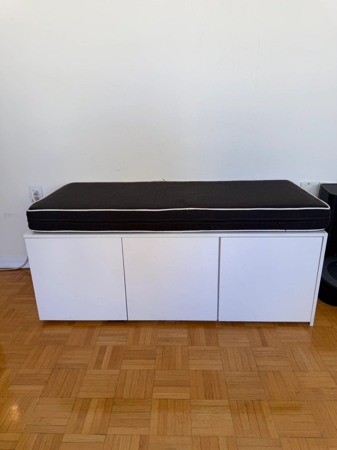 White Storage Bench with Dark blue Cushion