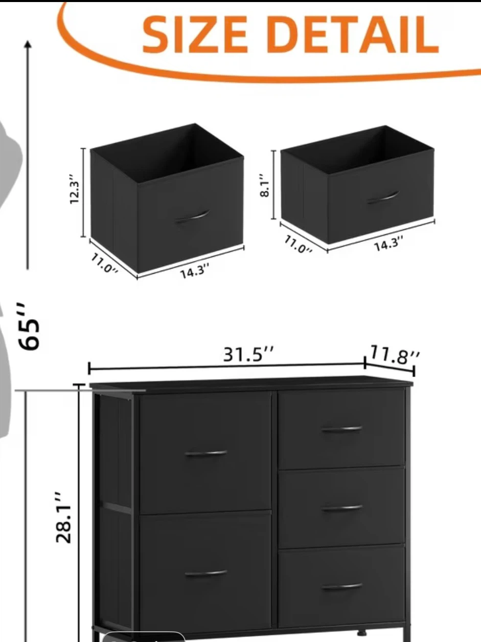 Black 5-Drawer Fabric Storage Dresser - photo 3