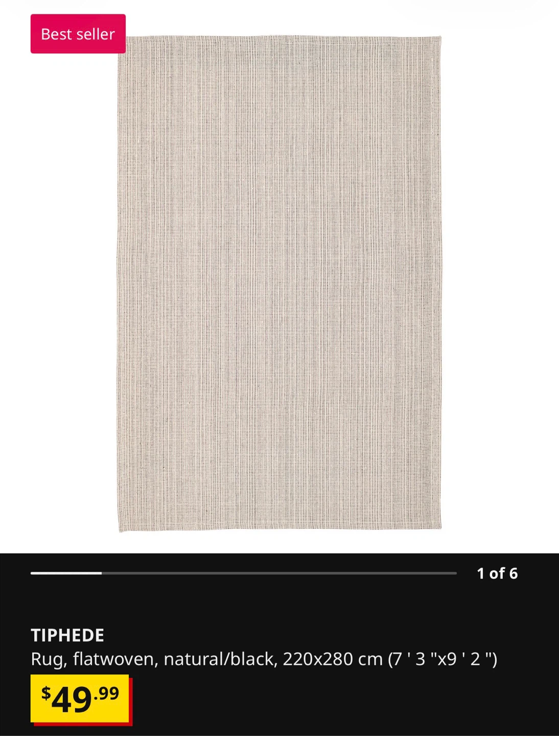 IKEA TIPHEDE Flatwoven Rug Natural/Black