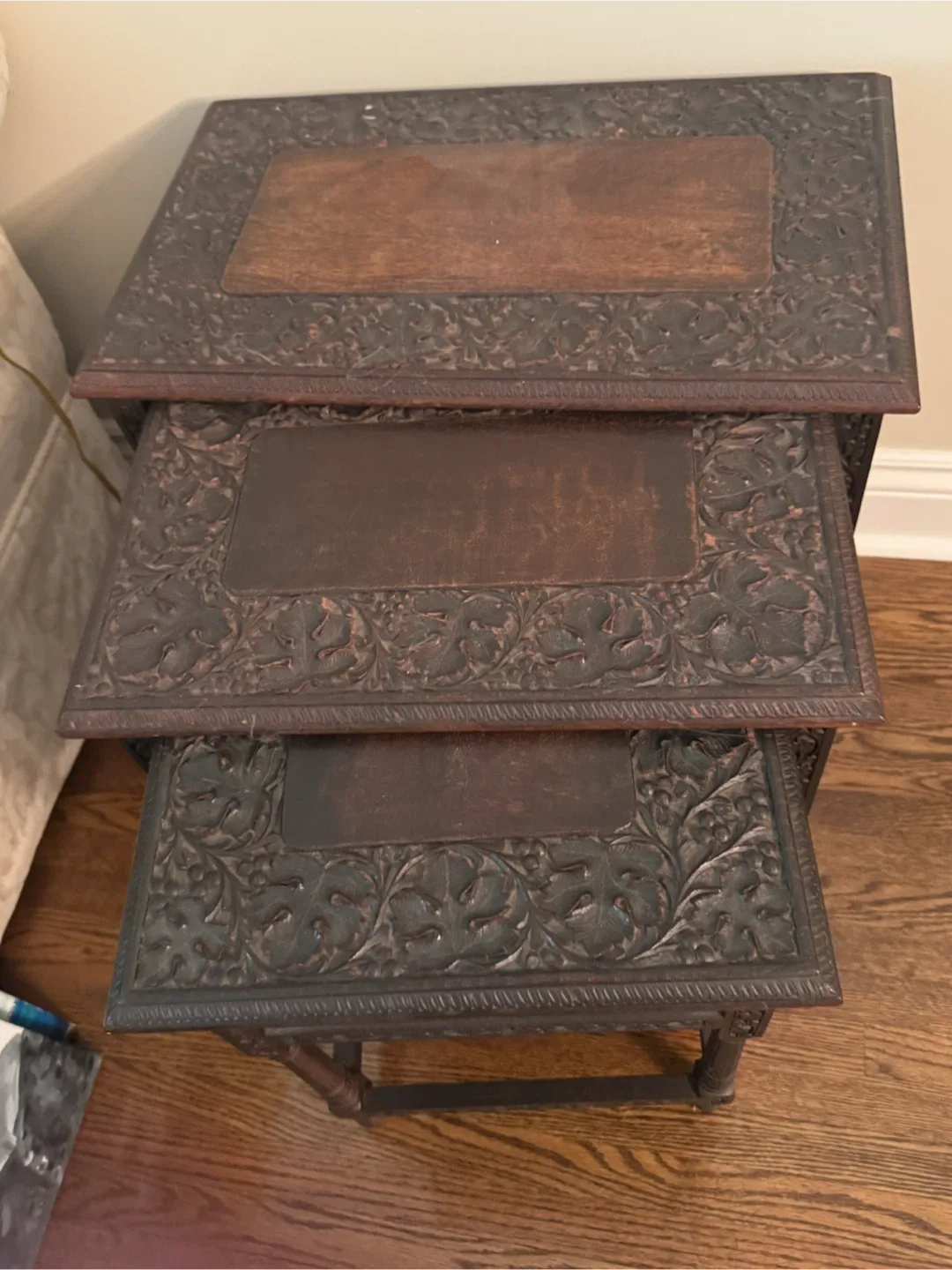 Carved Wooden Nesting Tables