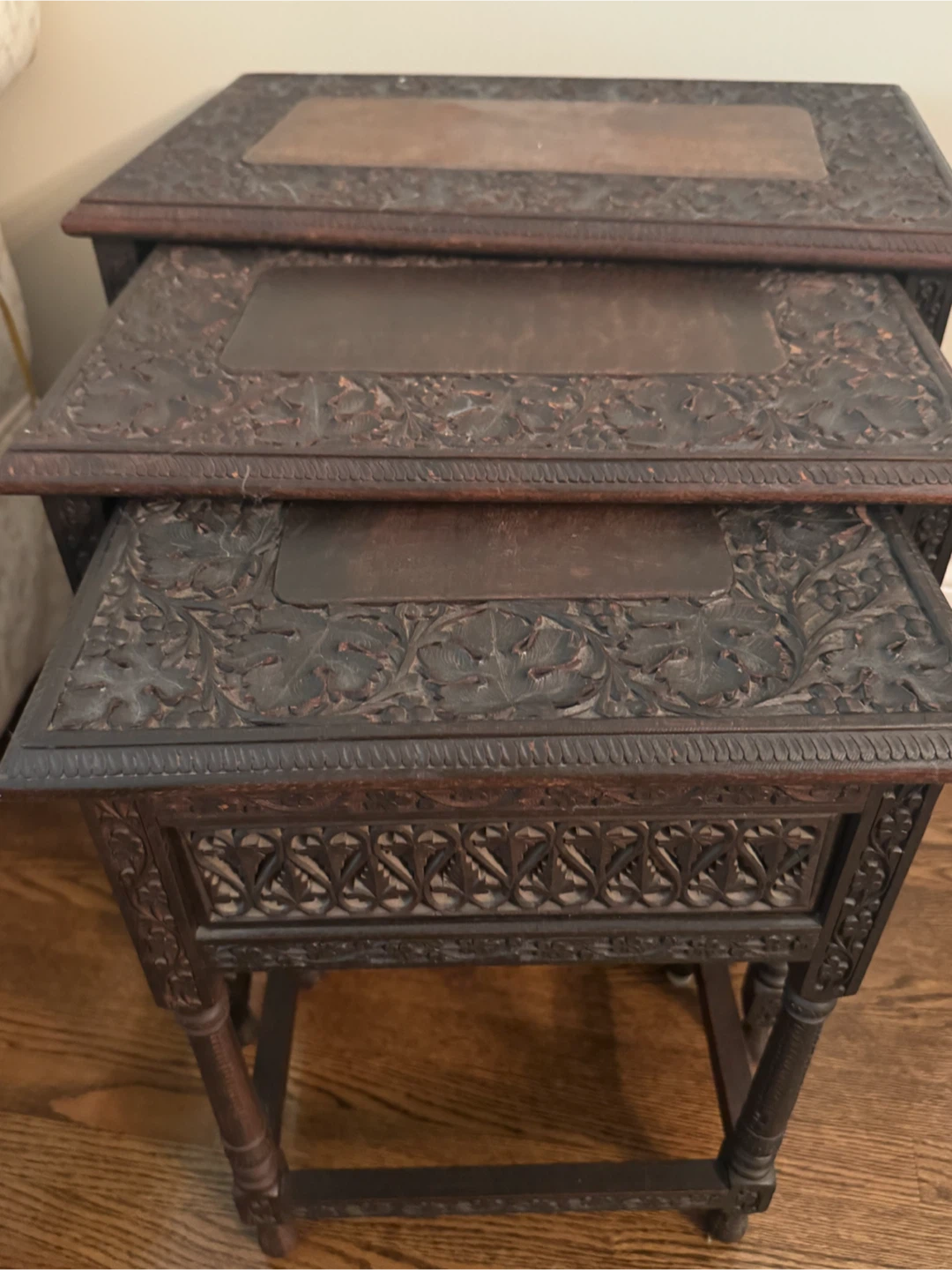 Carved Wooden Nesting Tables - photo 3