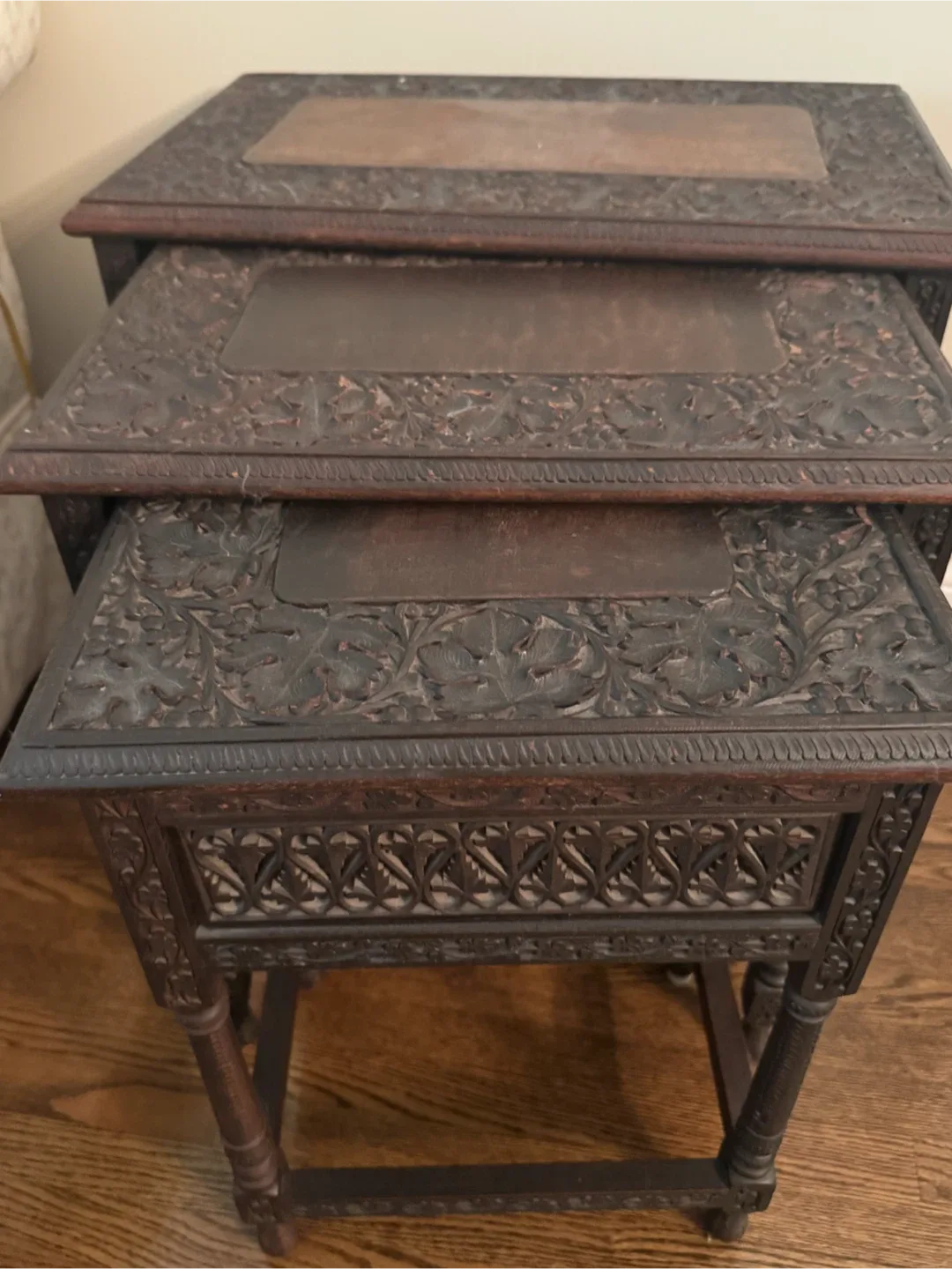 Carved Wooden Nesting Tables - photo 3