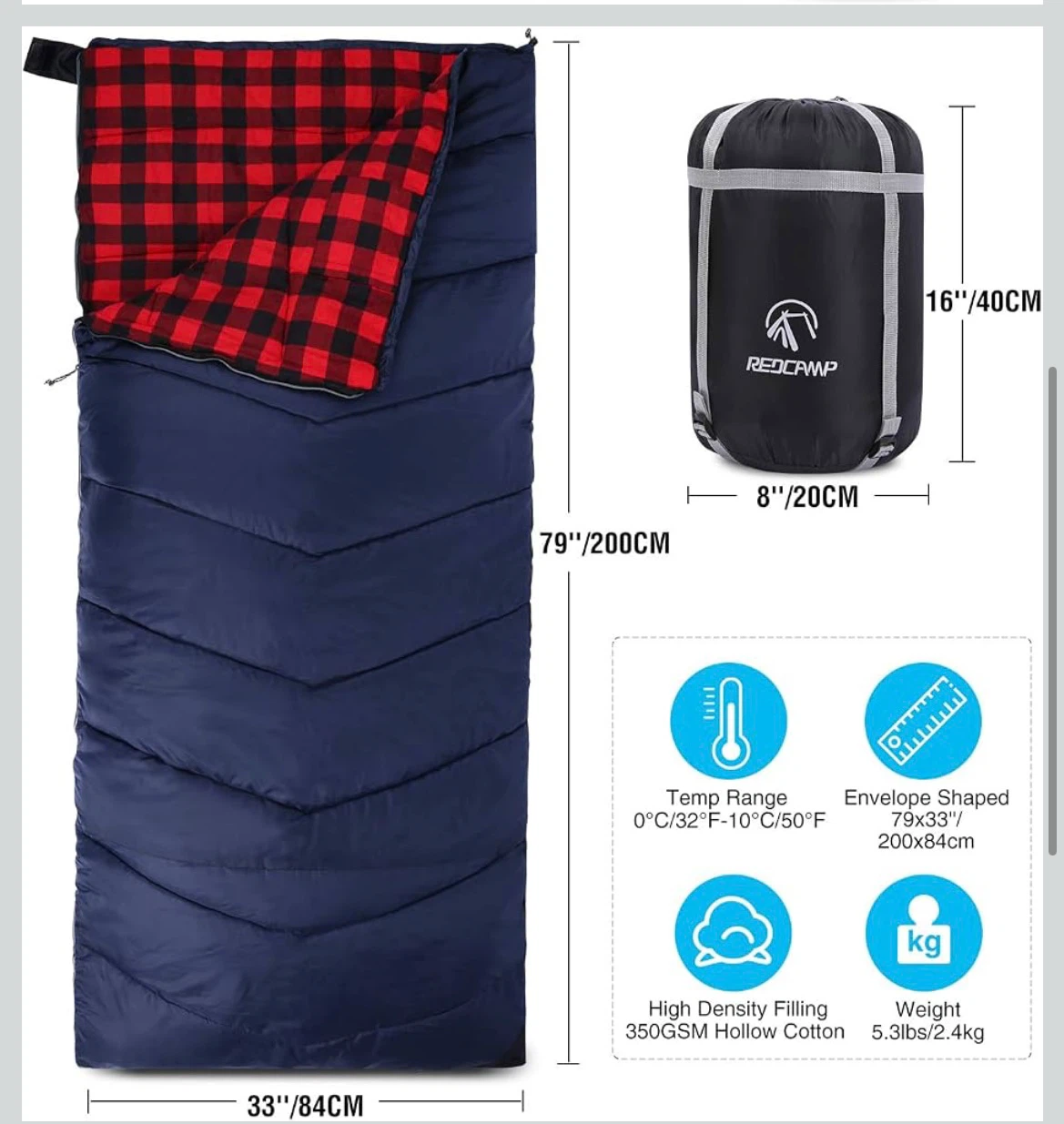 REDCAMP Flannel Sleeping Bag - Navy Blue - photo 4