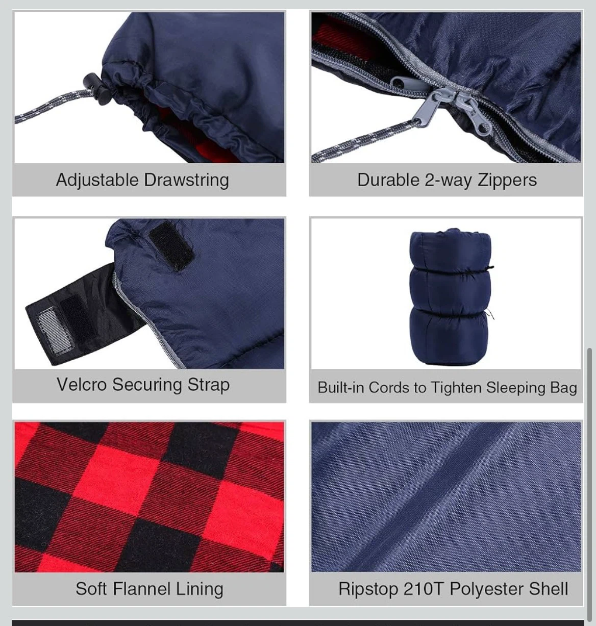 REDCAMP Flannel Sleeping Bag - Navy Blue - photo 5