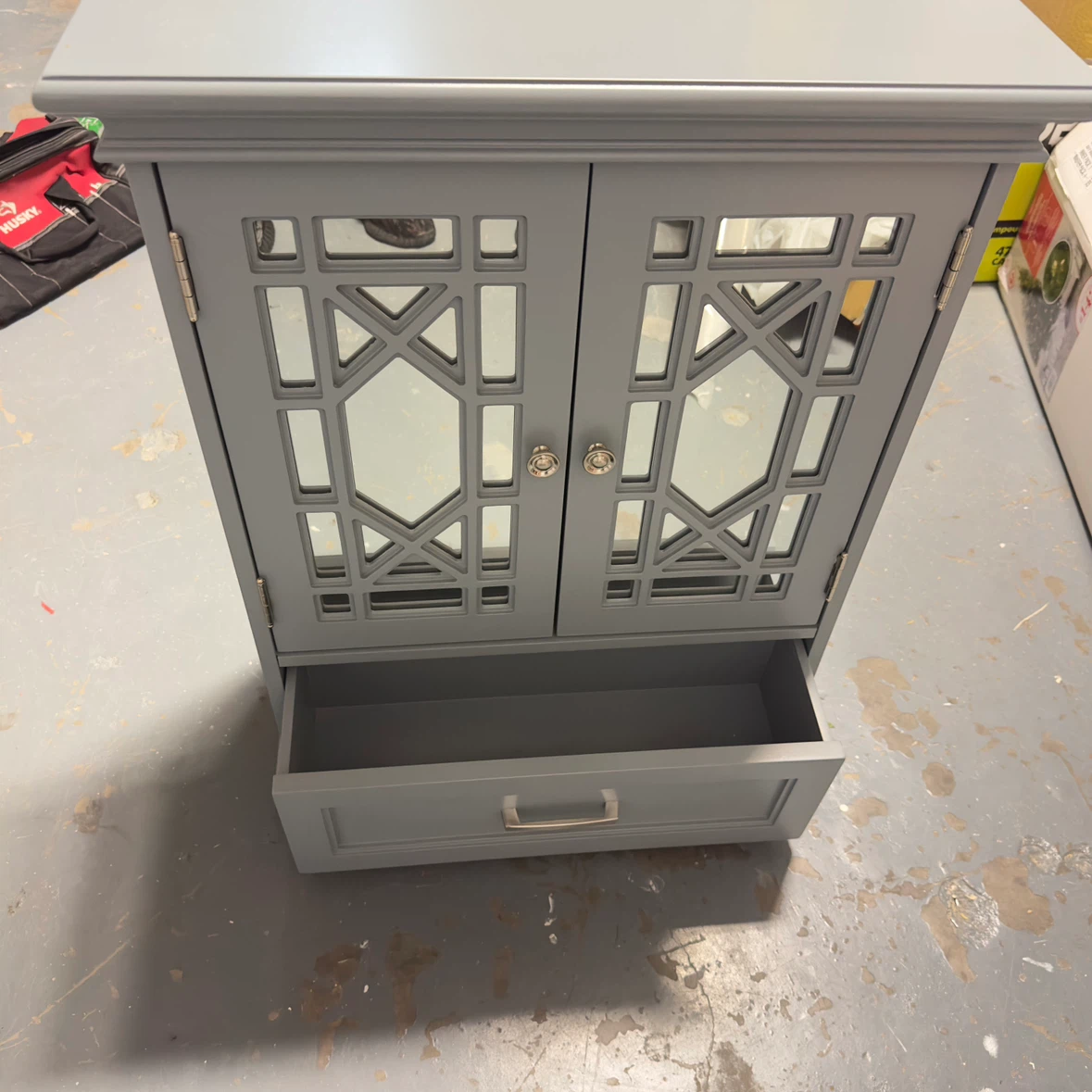 Gray Decorative Wall Cabinet with Drawer