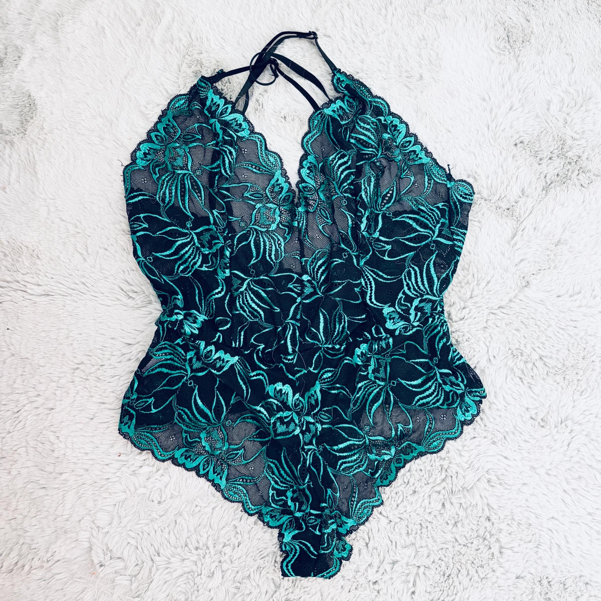Black and Teal Lace Bodysuit Size M