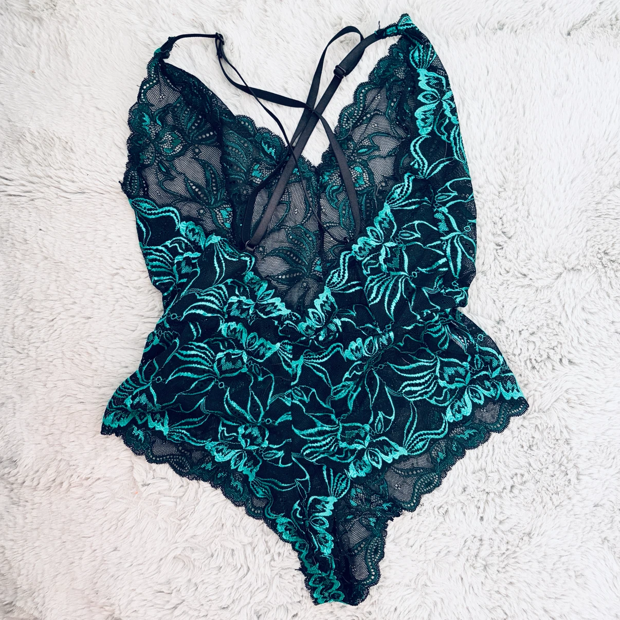 Black and Teal Lace Bodysuit Size M - photo 2