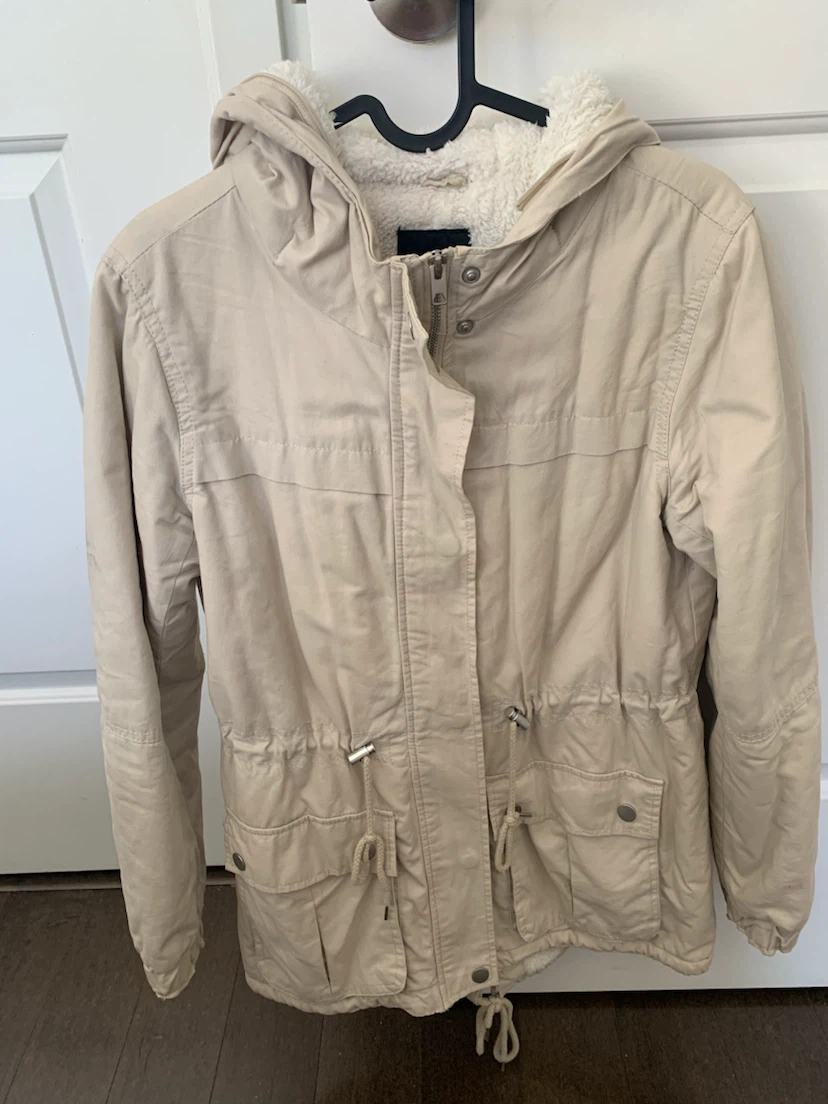 Forever 21 Beige Sherpa-Lined Hooded Jacket