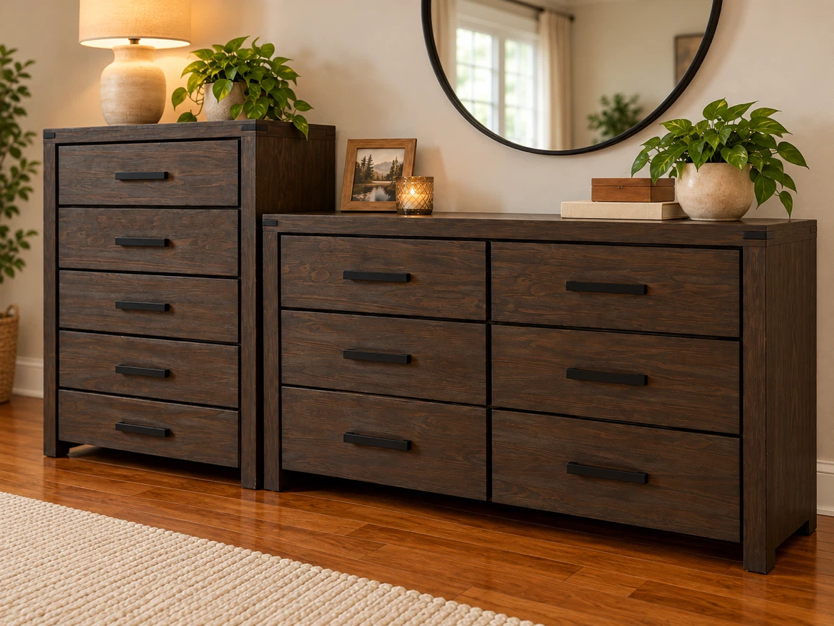 Bob’s Furniture Rustic Dark Wood Bedroom Dresser Set - photo 4