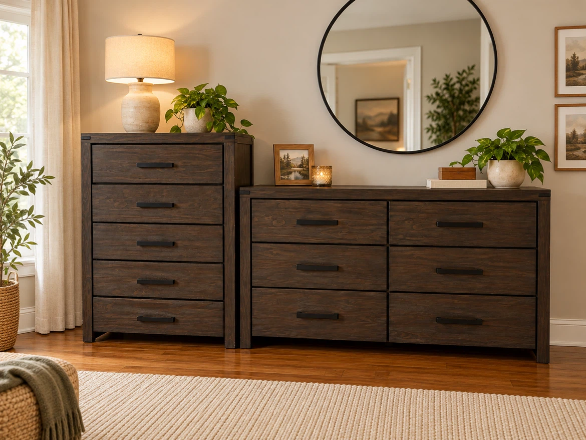 Bob’s Furniture Rustic Dark Wood Bedroom Dresser Set - photo 5