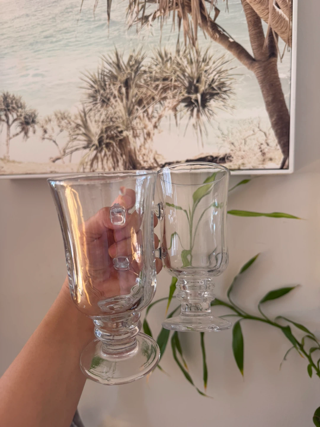 Set of two clear glass Irish coffee mugs