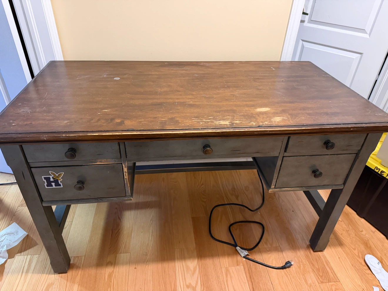 Rustic wooden desk with drawers