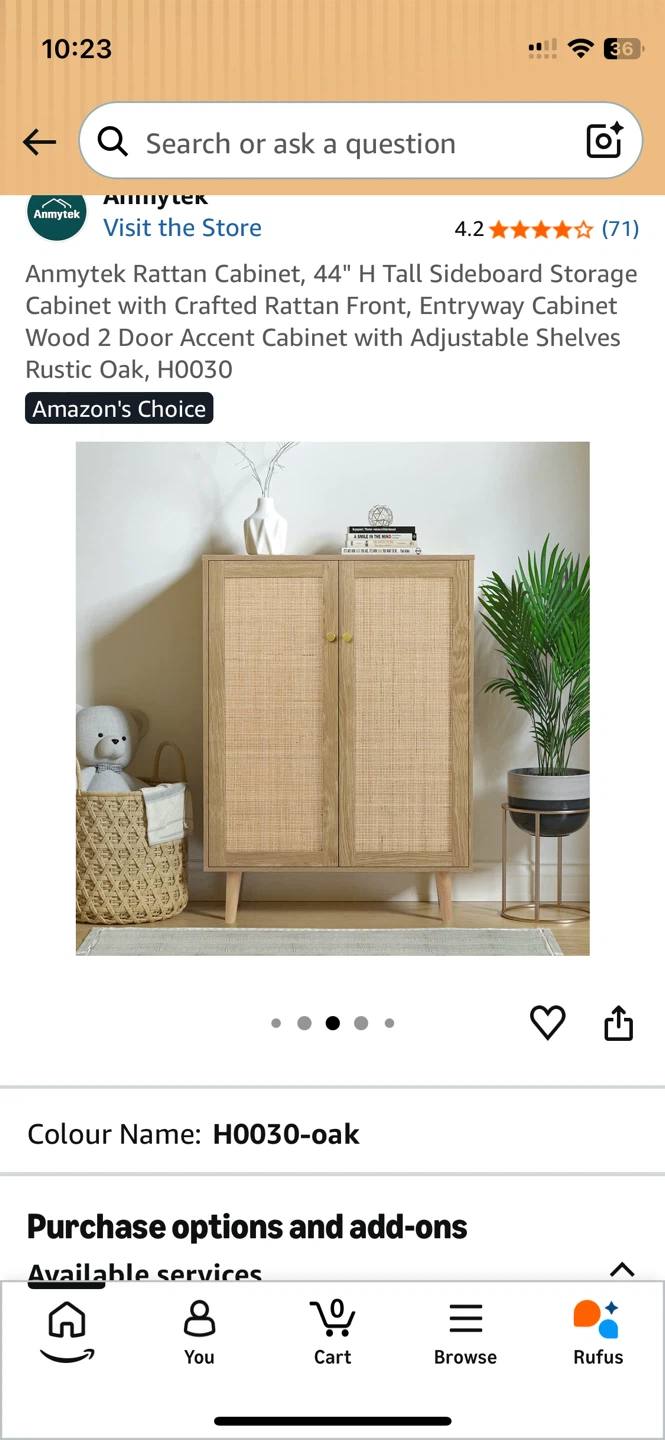 Anmytek Rattan Wood Sideboard Cabinet