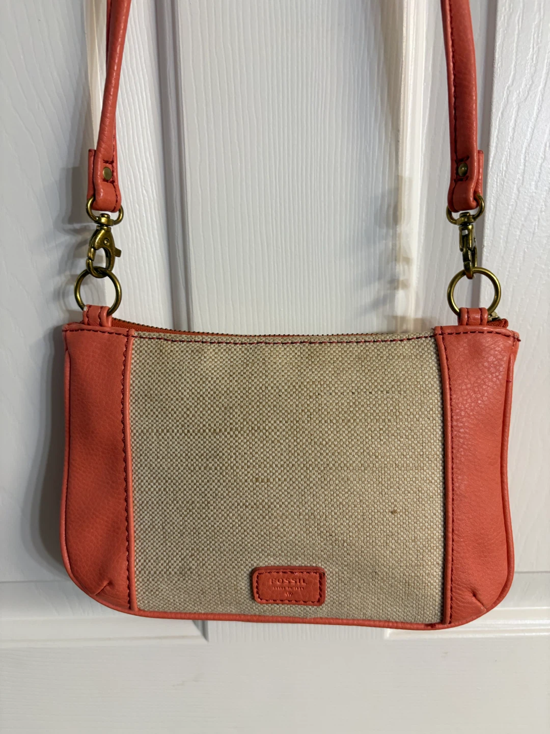 Fossil Canvas and Vegan Leather Colorblock Crossbody Bag
