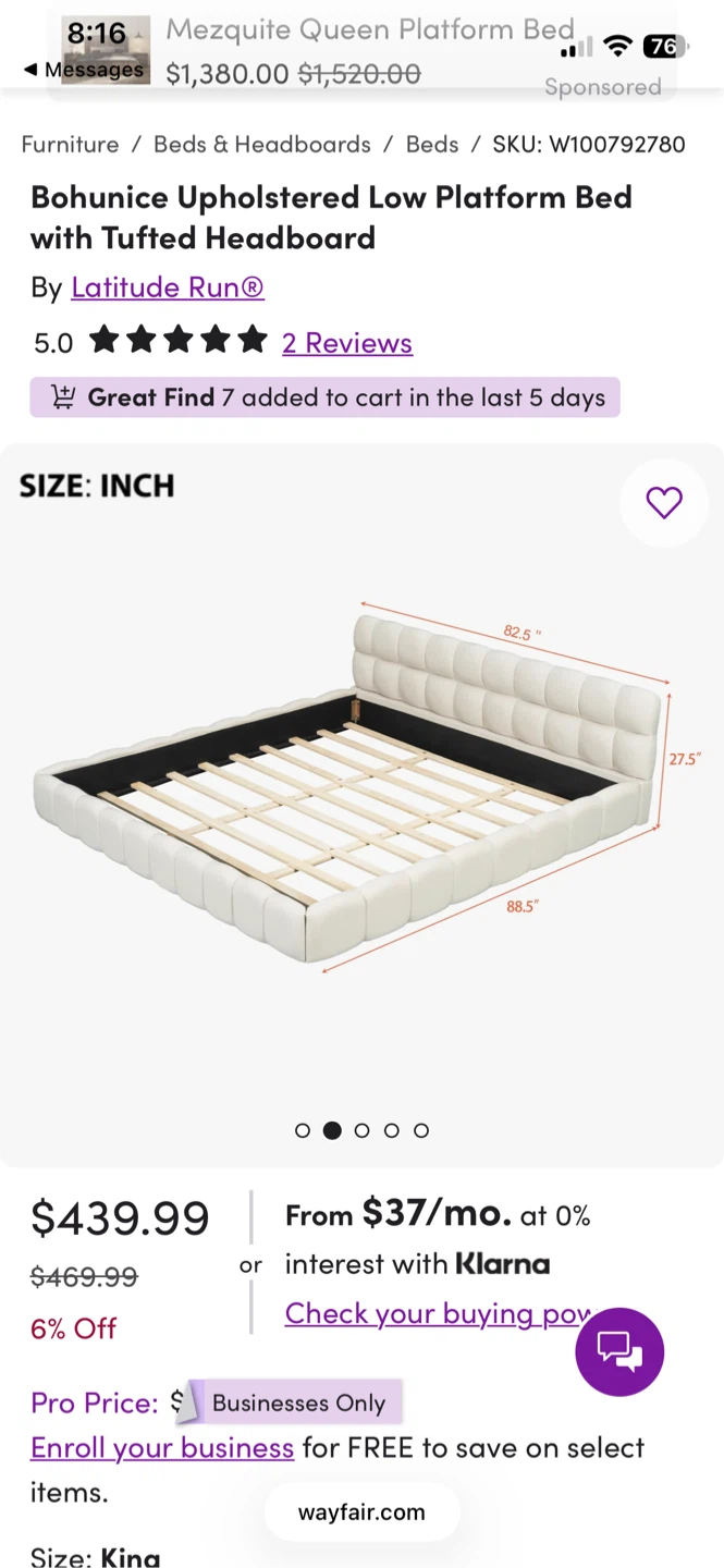 King Size Tufted Bed Frame + Box Spring $300 - photo 4