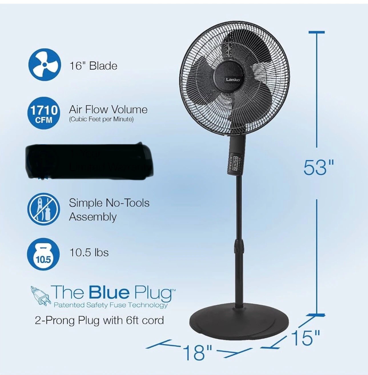 Lasko tilt-back oscillating pedestal fan - photo 4