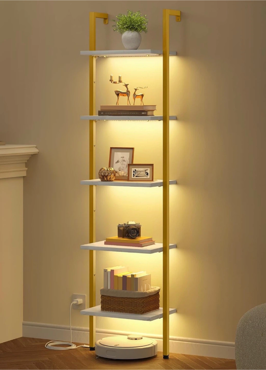 Gold and White LED Wall-Mounted Shelf