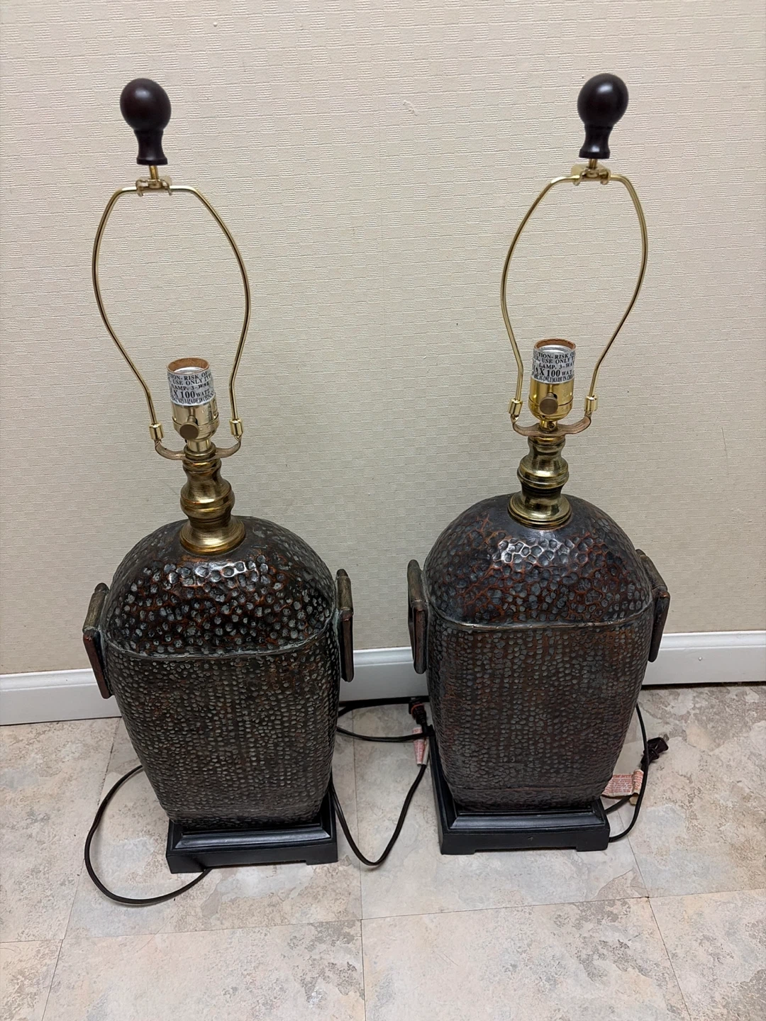 Set of Two Hammered Metal Table Lamps